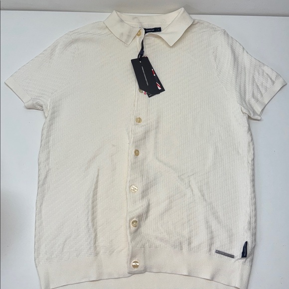 🔥French Connection Ivory Textured Button-Up Shirt Sz Large New - Picture 1 of 8